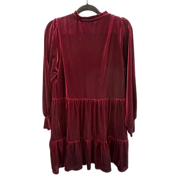 1.State Womens Tiered Peasant Dress Size Large Red Burgundy Velvet Whimsigoth - Picture 4 of 8